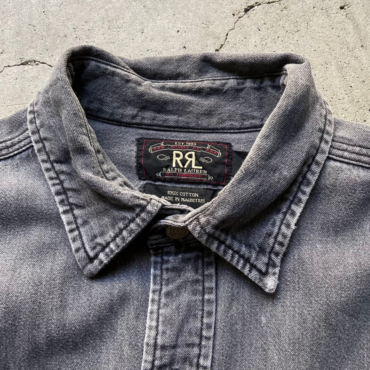 90年代 三ツ星タグ RRL ダブルアールエル Ralph Lauren ラルフローレン ブラックデニムシャツ メンズL 古着 90s ビンテージ  ヴィンテージ 黒【長袖シャツ】【VC】 | cave 古着屋【公式】古着通販サイト