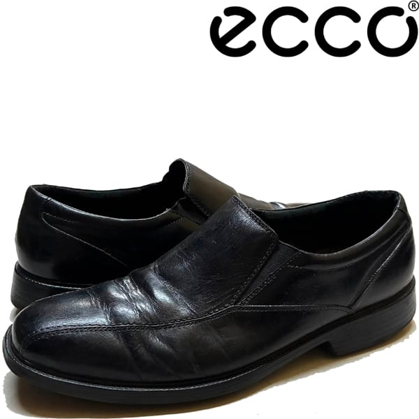 ECCOブラックレザー スリッポンシューズ 1点物◇エコーecco革靴スリッポン黒レザーシューズ古着メンズ31.5