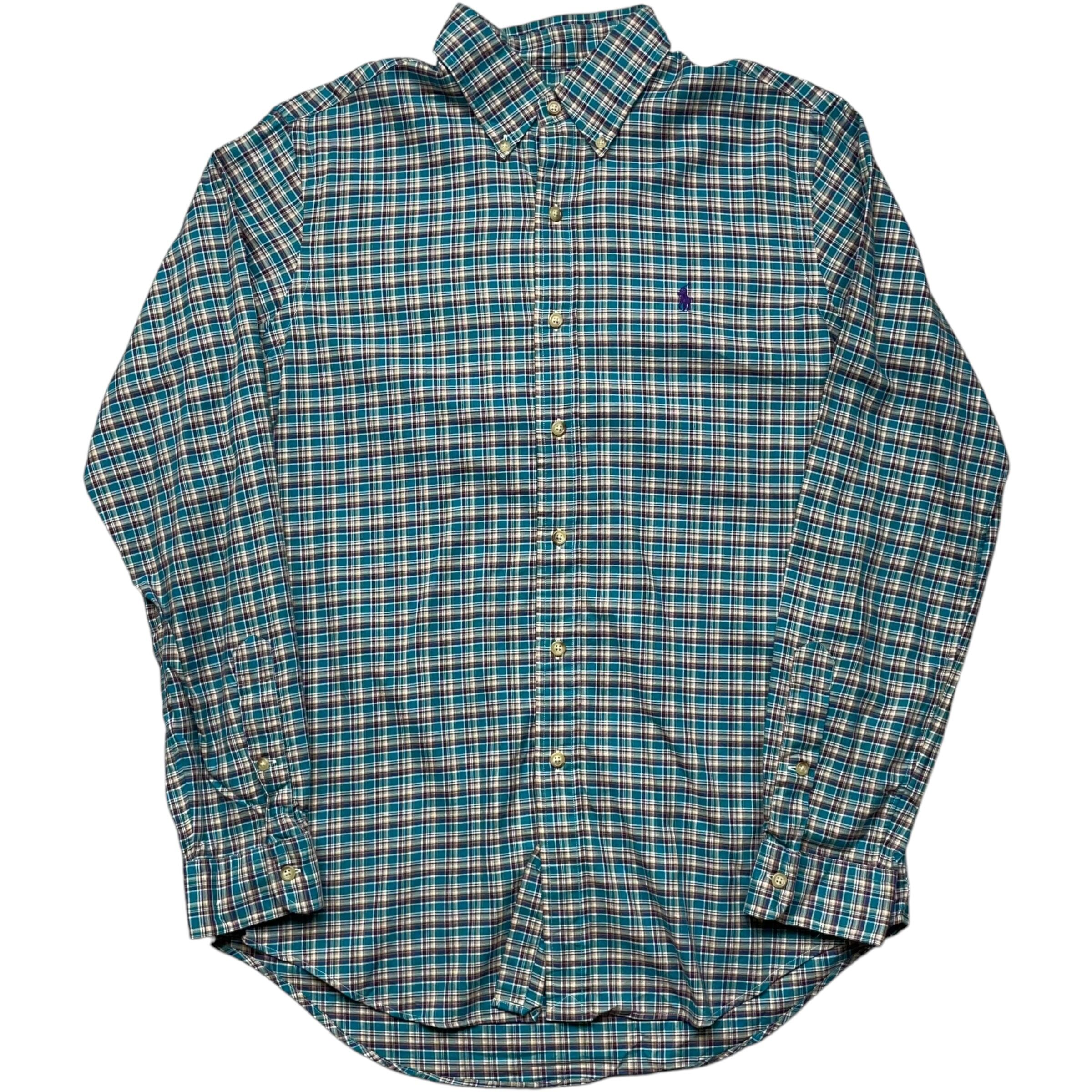 《M》Ralph Lauren ラルフローレン 長袖シャツ チェックシャツ ボタンダウン ポニー ワンポイント no.6143