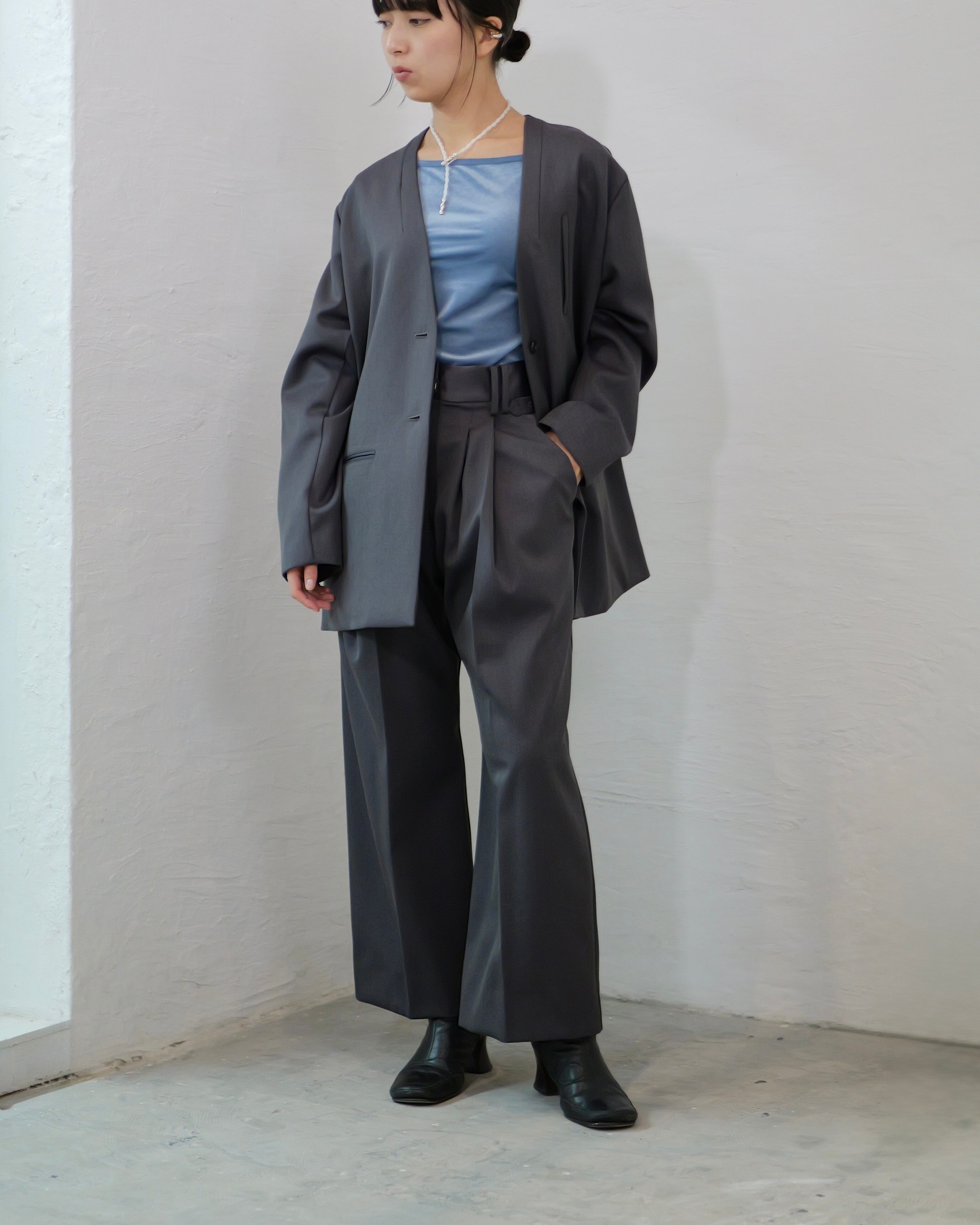RITSUKO KARITA - Satin tuck slacks〔plain〕 ：Purple gray｜サテン