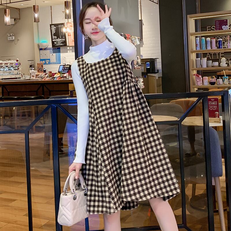 【新作】【送料無料】 マタニティウェア2019秋冬の新しいマタニティスカートウールチェック柄ベストスカート+ボトミングシャツツーピース妊婦-アリババ オータム 秋物 ウィンター 冬物 expec255661183569