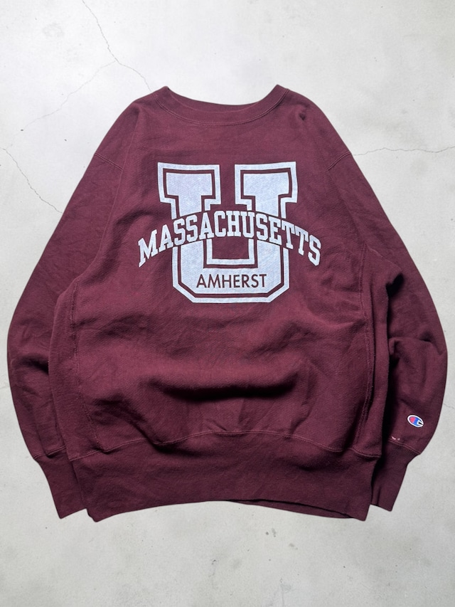 90s Champion Reverse Weave University of Massachusetts Amherst Big U Logo Maroon Made in USA Crewneck Sweatshirt