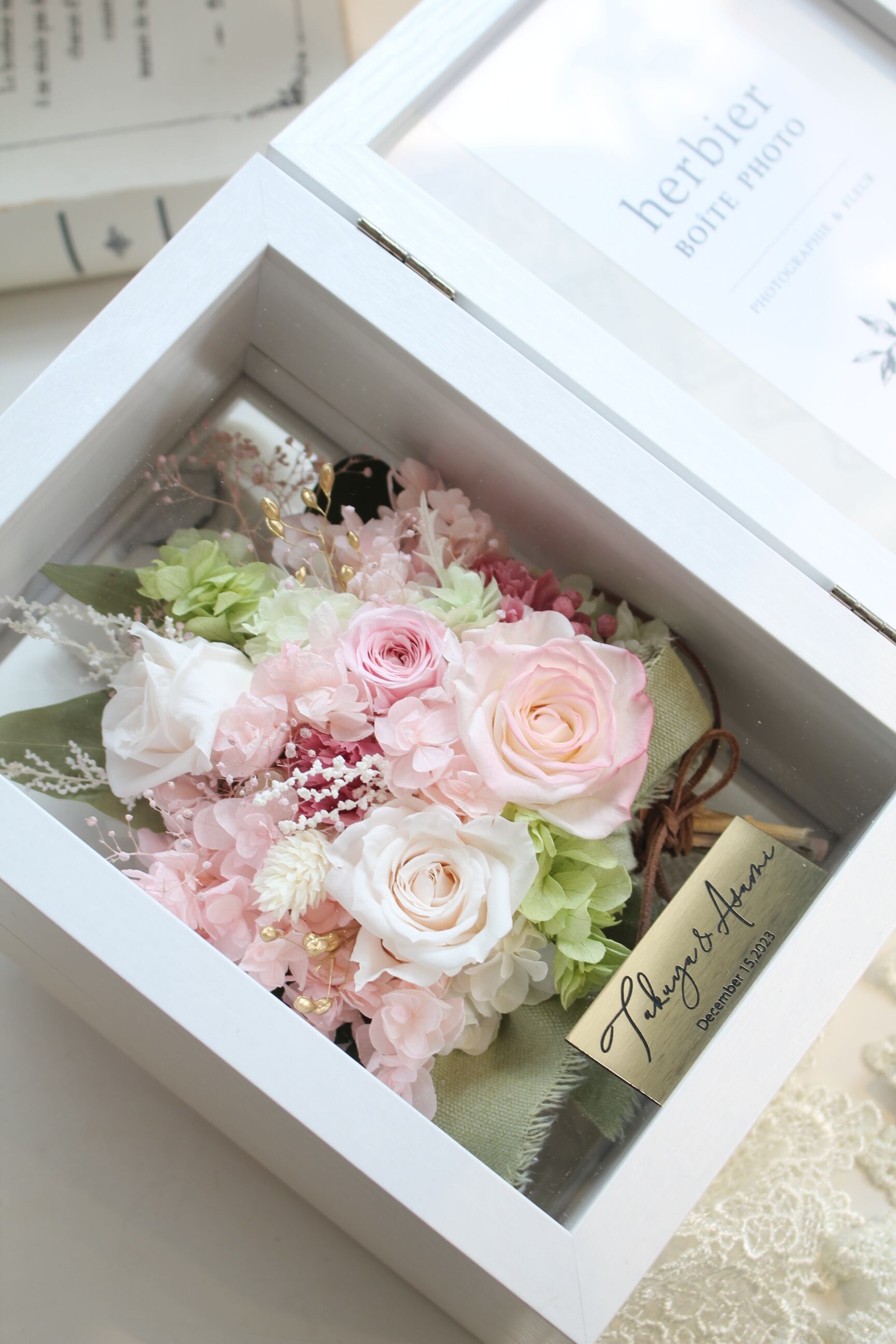 プリザーブドフラワー時計 ブリザードフラワー フォトフレーム