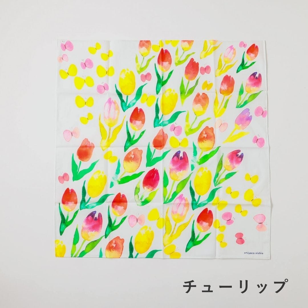 Miyaco nishio 西尾都 スカーフにもなる水彩画ハンカチ ハンカチ