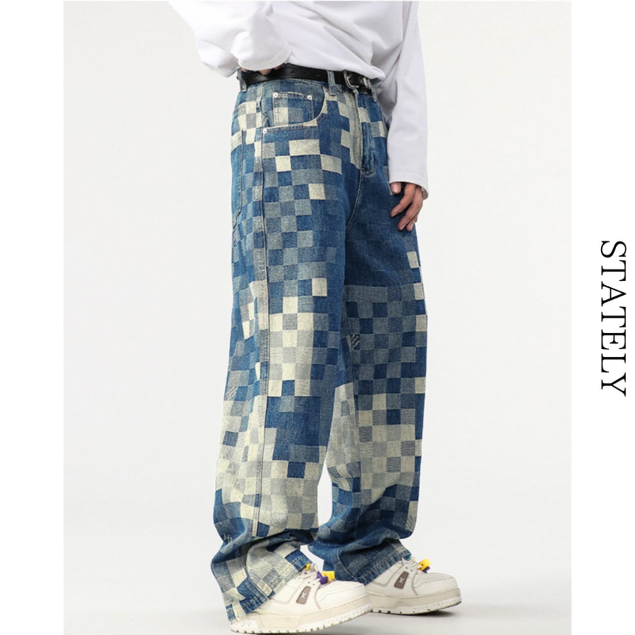 Check Patchwork Denim Pants_B63・画像3