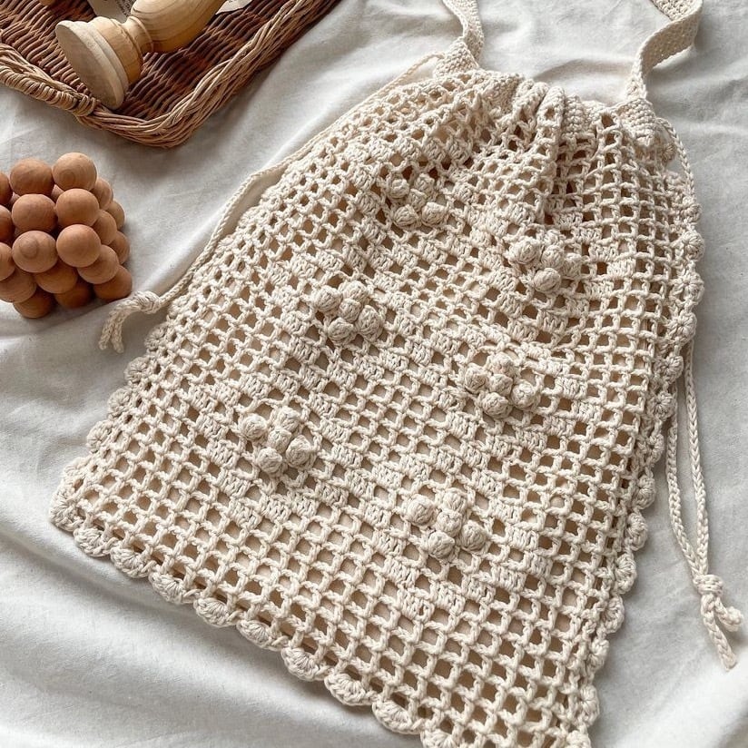 格子柄とスカラップの巾着トート｜大瀧理保子 さんコラボキット