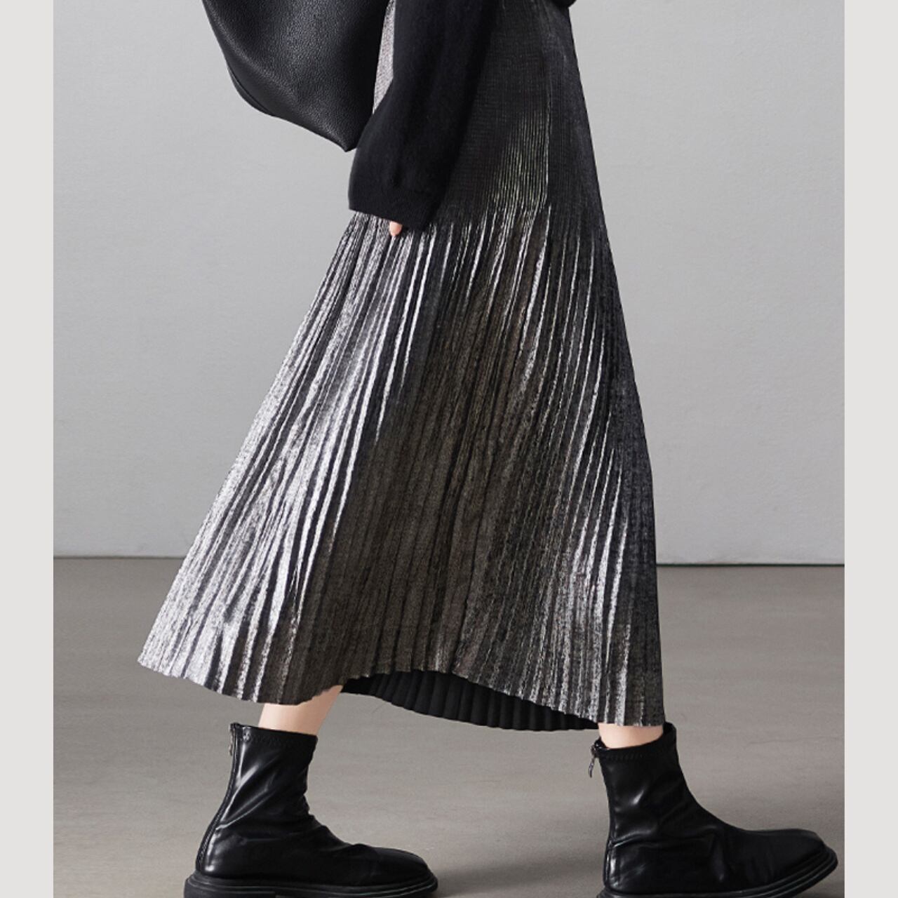 グラデーションプリーツミディスカート a0322