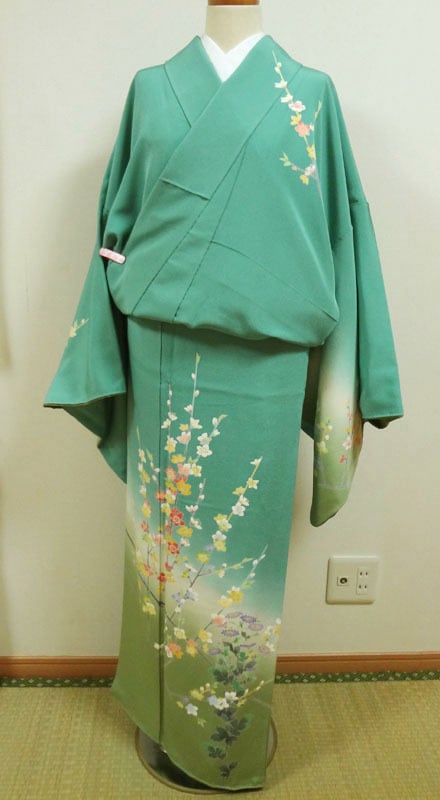 着物大量 楽天市場】 錦紗草花模様着物【アンティーク】【中古】【着】【縮緬