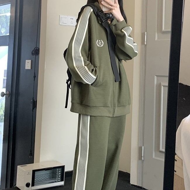 ライン ジャージ セットアップ レディース 韓国 ファッション グリーン