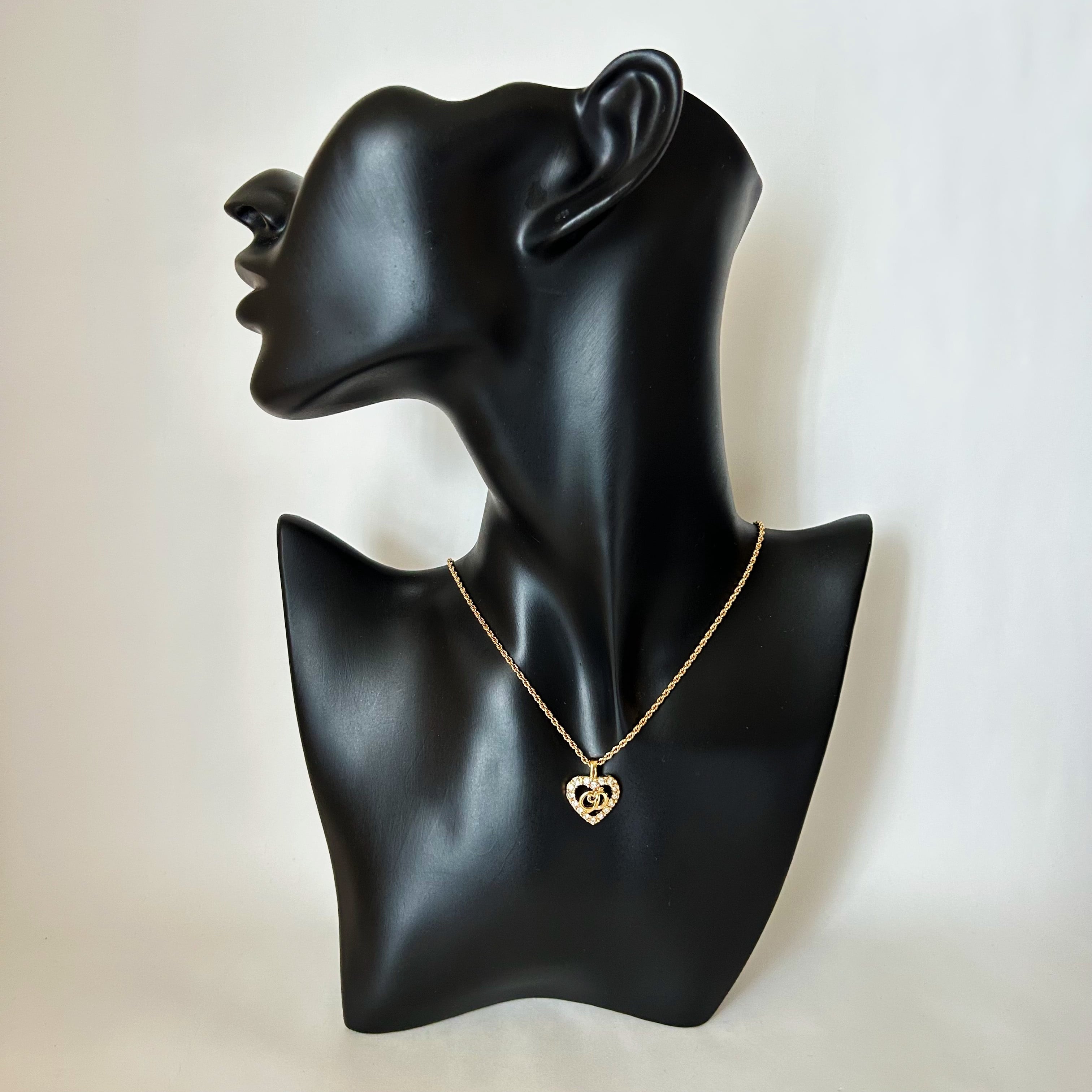 N7081】Christian Dior heart logo rhinestone necklace/クリスチャン