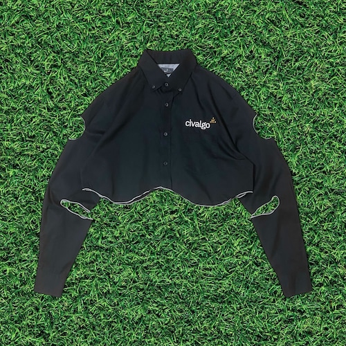 チビ丈mellowフリル個性派ワークシャツ ブラック