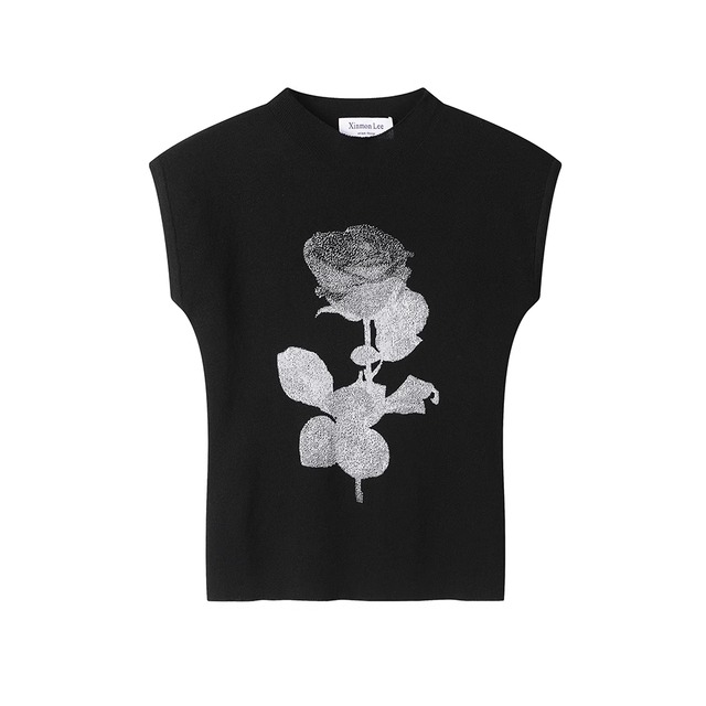 rose print sleeveless knit shirt 2colors【2024042202】