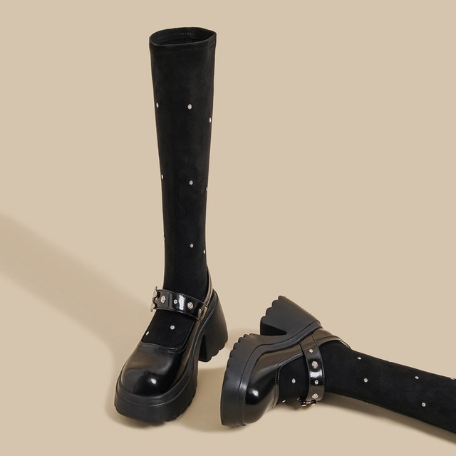 thick-soled buckle platform shoes m0148