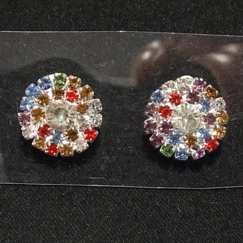 カラフルラインストーンのラウンドピアス　  アクセサリー格安セール　K1155P