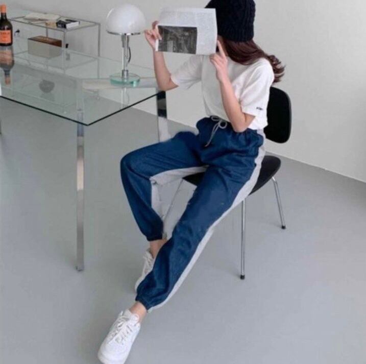 デニム×スウェットバイカラーデザインパンツ