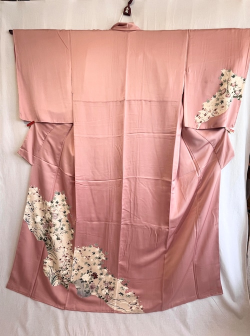 2288 高身長 ピンク 草花紋様 訪問着 袷単品 Houmongi (lined kimono)