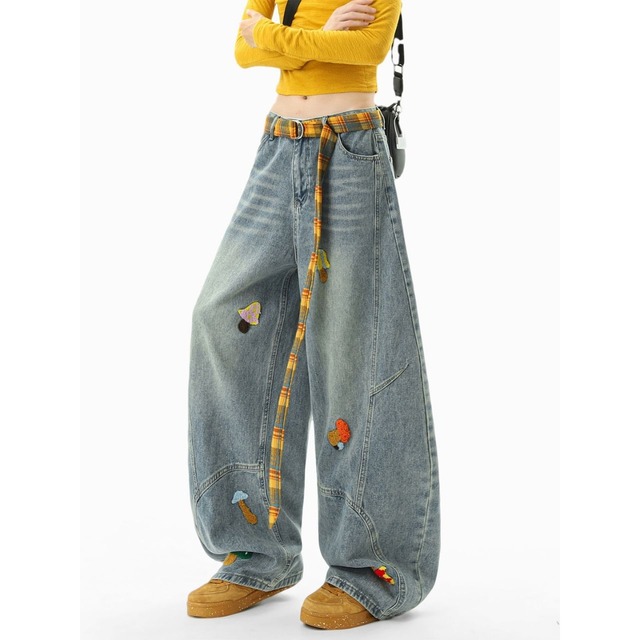 パッチマッシュルームワイドデニム   R01106