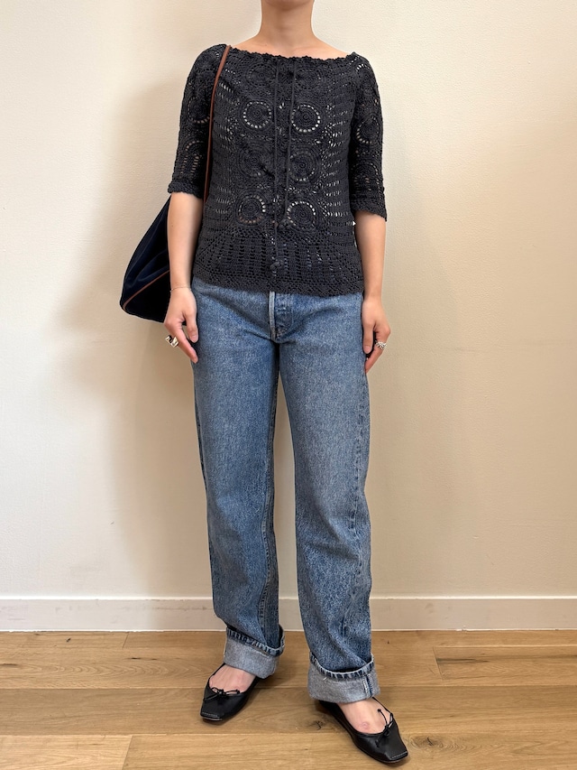 NI10-1 USED CROCHET KNIT -CHARCOAL GRAY-