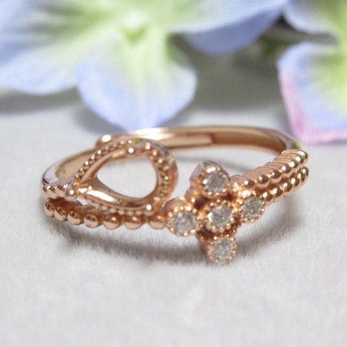 6×4㎜ ドロップ  ミルライン クロスCZ  S925 リング台 PG