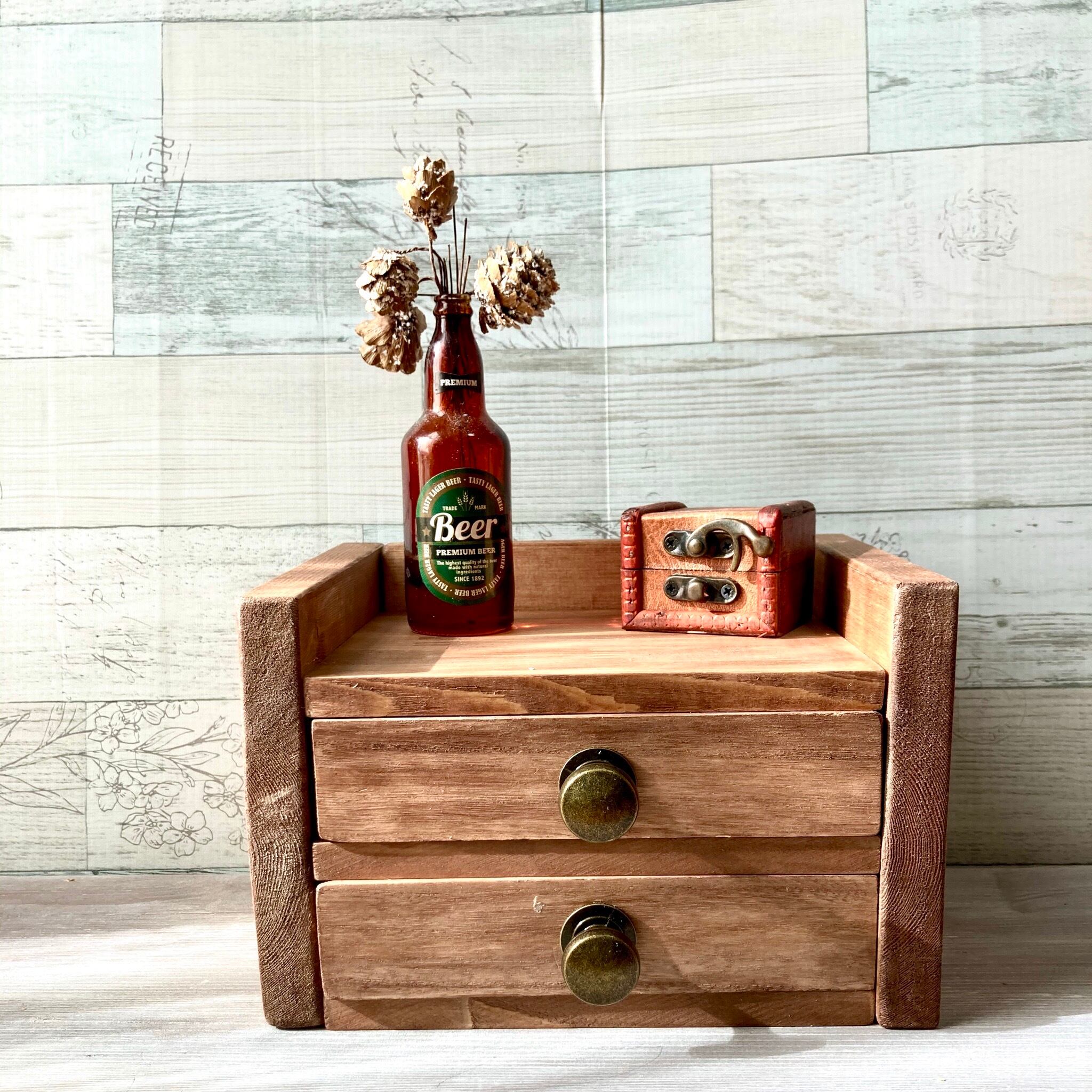 アクセサリー収納ボックス アンティーク風 レトロ 木製 2段 引き出し