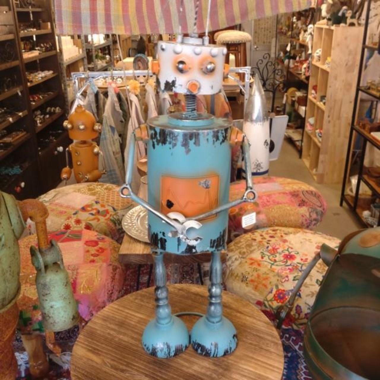 GARDEN OBJECT BLUE　ROBOT　GARDEN EYECATCHING　HANDMADE 　ANTIQUE　VINTAGE　RETRO