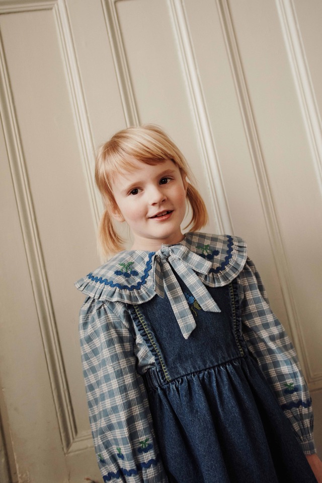 【Emile et Ida】Blouse Large blue check collar