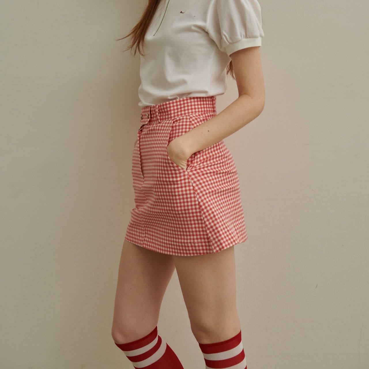 R.E.M GOLF チェック柄 半袖シャツとスカートのセットアップ R.E.M GOLF チェック柄 半袖シャツとスカートのセットアップ