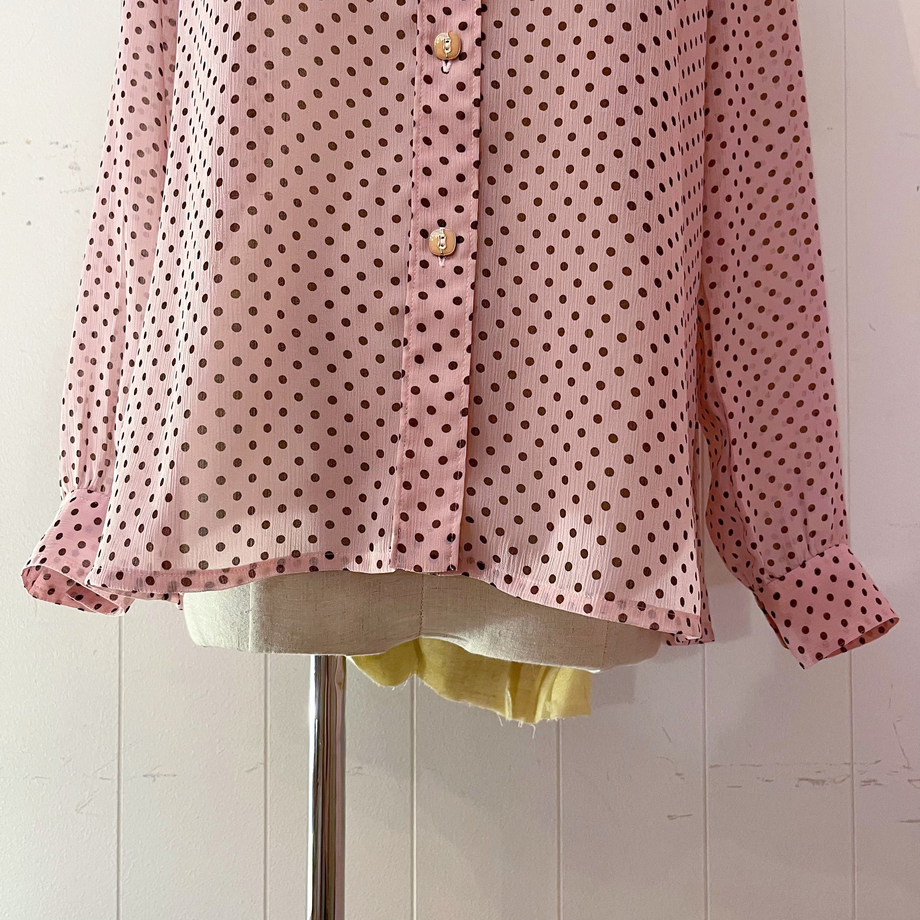 brown dot pink sheer blouse