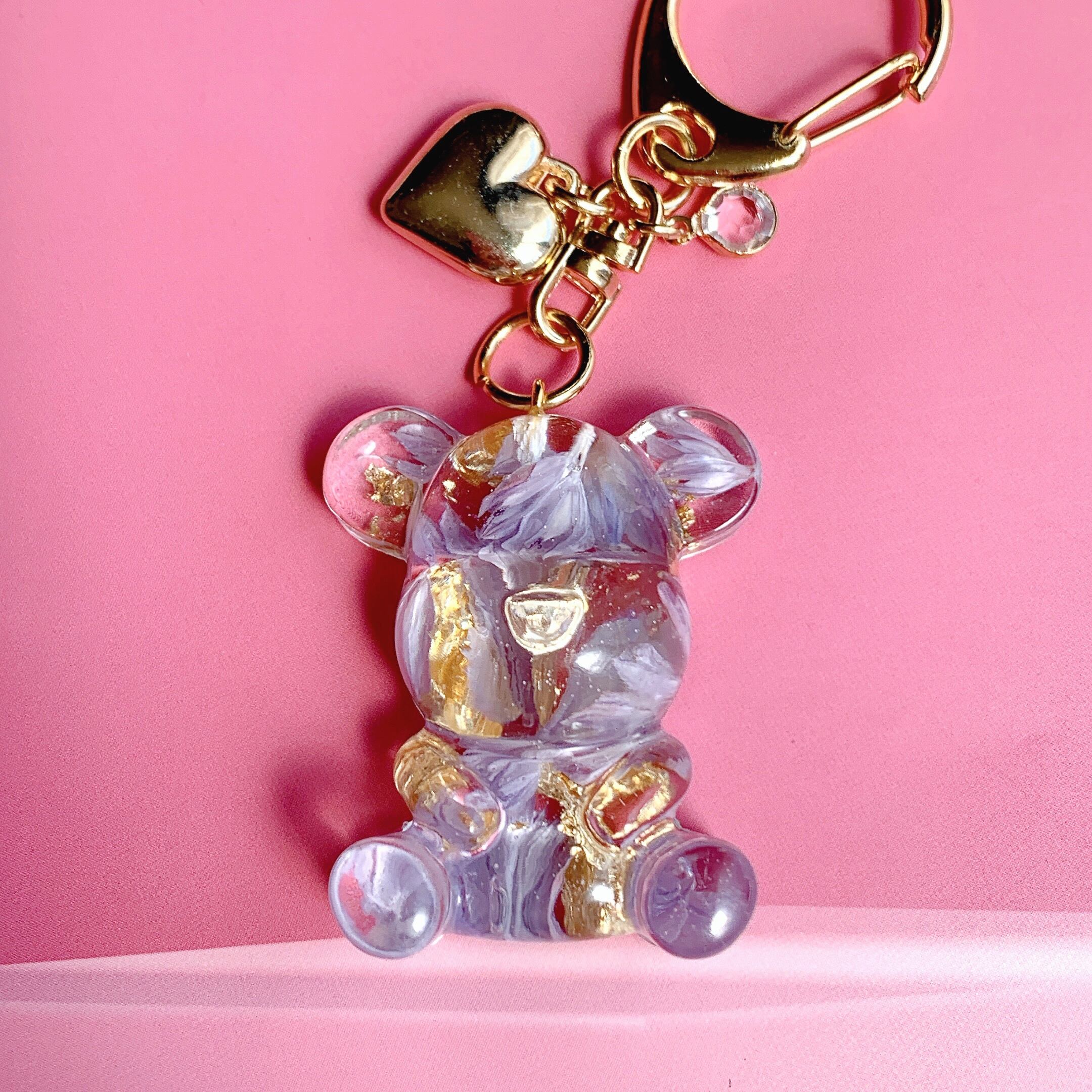 フローラル ベアリー キーホルダー ラベンダー / お花とくまさんのキーホルダー プティララ