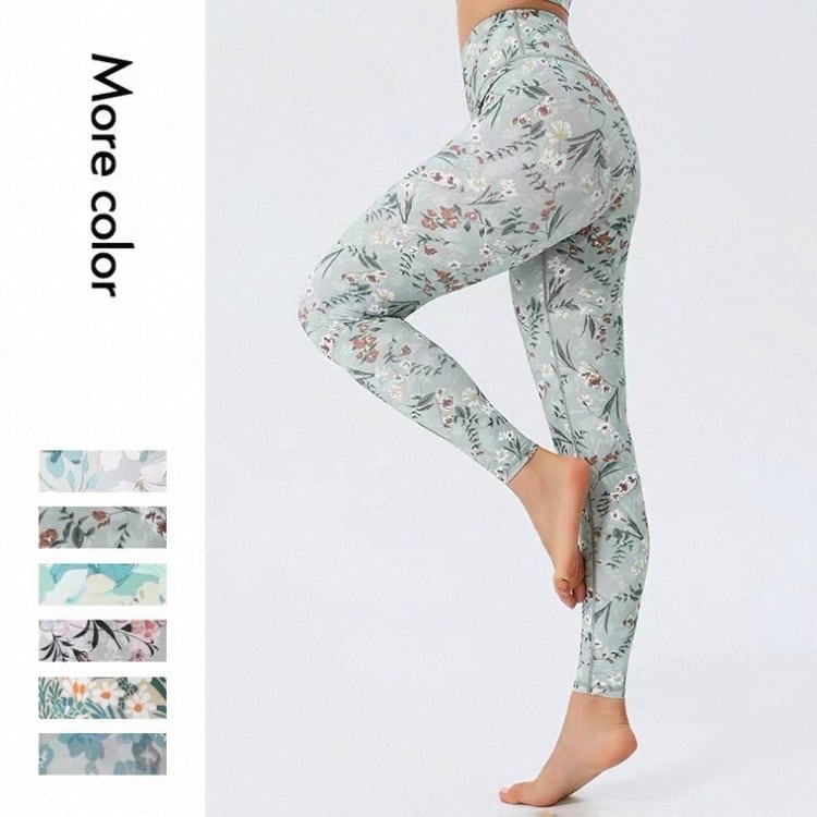 グリーン系 フラワープリント レギンス 6パターン 00105