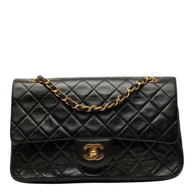 シャネル マトラッセ25 ココマーク チェーン ショルダーバッグ Wフラップ ブラック ラムスキン レディース CHANEL 【中古】
