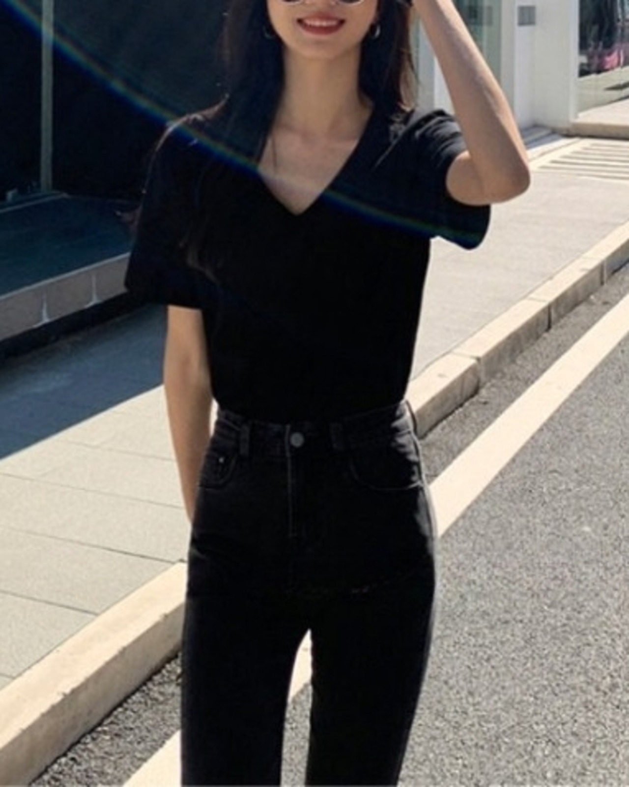 Vネックベーシック半袖 Tシャツ 2color A1006 - 4