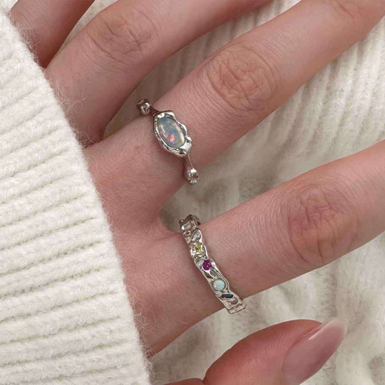 Mdwnaccオパールの石の色リング 2s