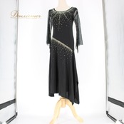 社交ダンス 衣装 スタンダード ドレス ワンピース レッスンウェア パーティドレス prima boutique プリマブティック 黒 ラインストーン ブラック系 レース 光沢 柔らかい 着心地 おしゃれ シンプル デザイン フォーマル ダンス用 激安 人気 かわいい 上品 高品質 レディース 体型カバー プロフェッショナル コスチューム 婦人服 ステージ衣装 ダンスウェア 伸縮性あり