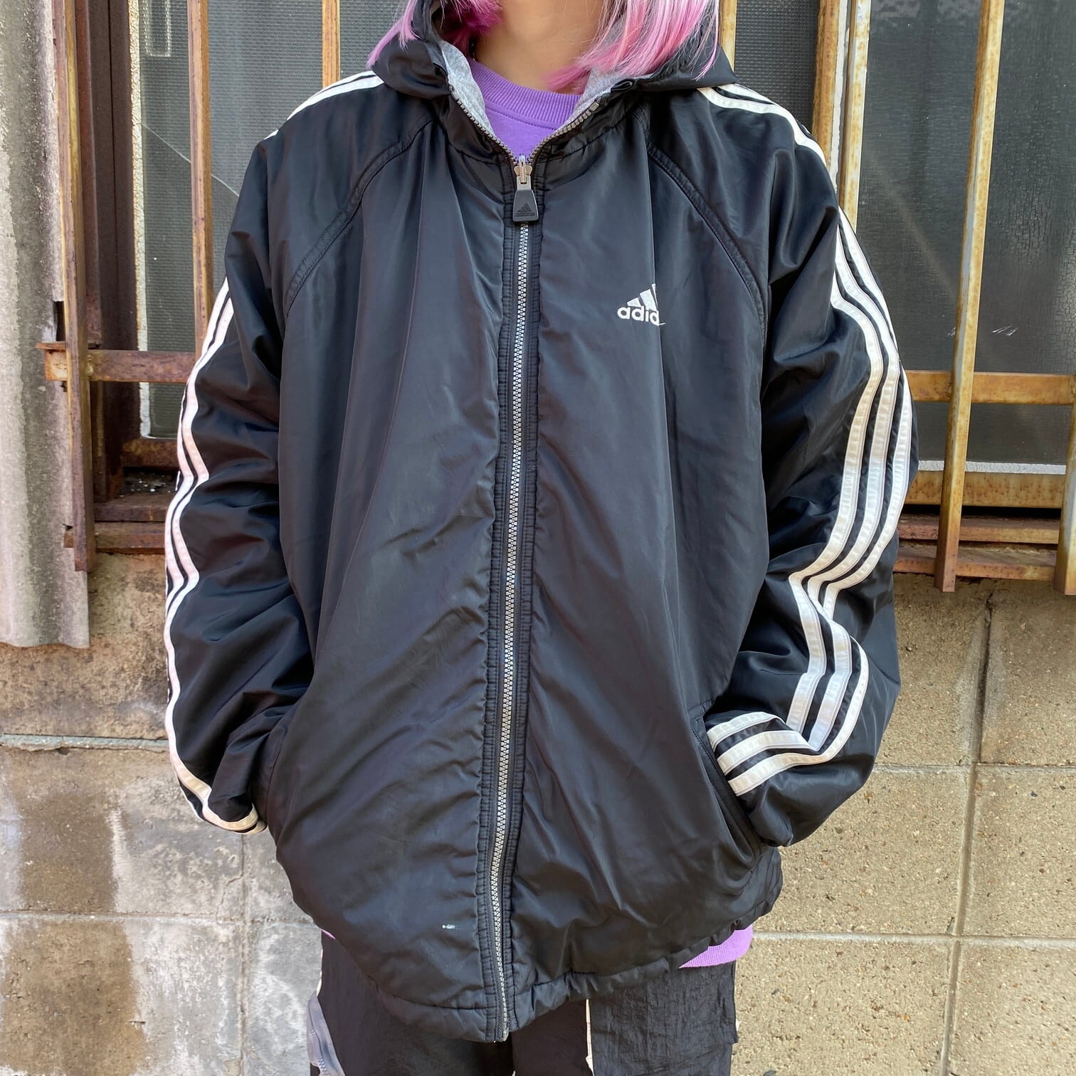 00年代 ビンテージ adidas アディダス リバーシブル 中綿 スウェット  