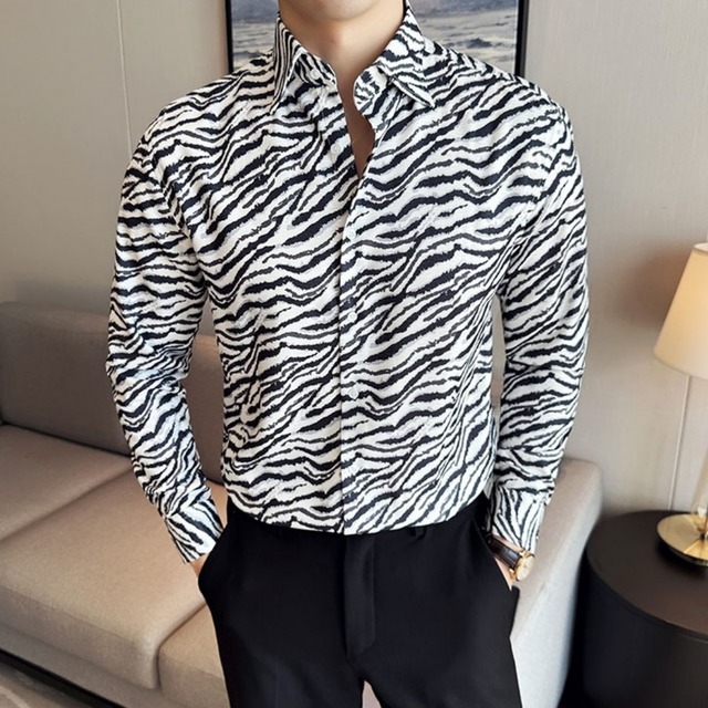 ゼブラ柄 カジュアル長袖シャツ A2381