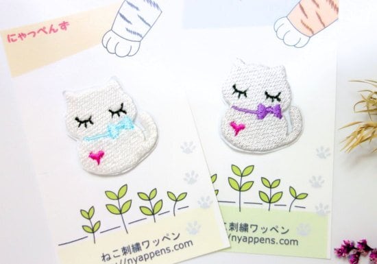 シールにもなる猫の刺繍ワッペン◆ねこだるま　白ねこ
