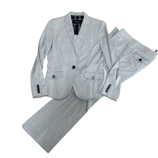 中古 バーバリーロンドン パンツスーツ セットアップ上下 ライトグレー レディース サイズ40