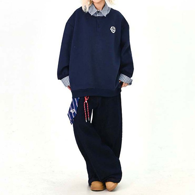 チェックディテールカレッジライクスウェット 2col   R01634