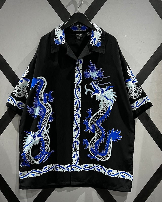 【X VINTAGE】Dragon Print Design Loose Open Collar S/S Shirt