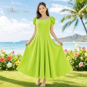 フラダンス 衣装 CC Fashions CCファッション ワンピース ドレス グリーン系 黄緑 ベロア生地 ハワイアン アロハ フラ ダンス レッスン 練習 ハワイアンダンス 高級感 光沢感 フレアスカート 無地 シンプル 華やか 鮮やか かわいい おしゃれ 上品 大人っぽい ダンス衣装 練習着 レッスンウェア 社交ダンス衣装