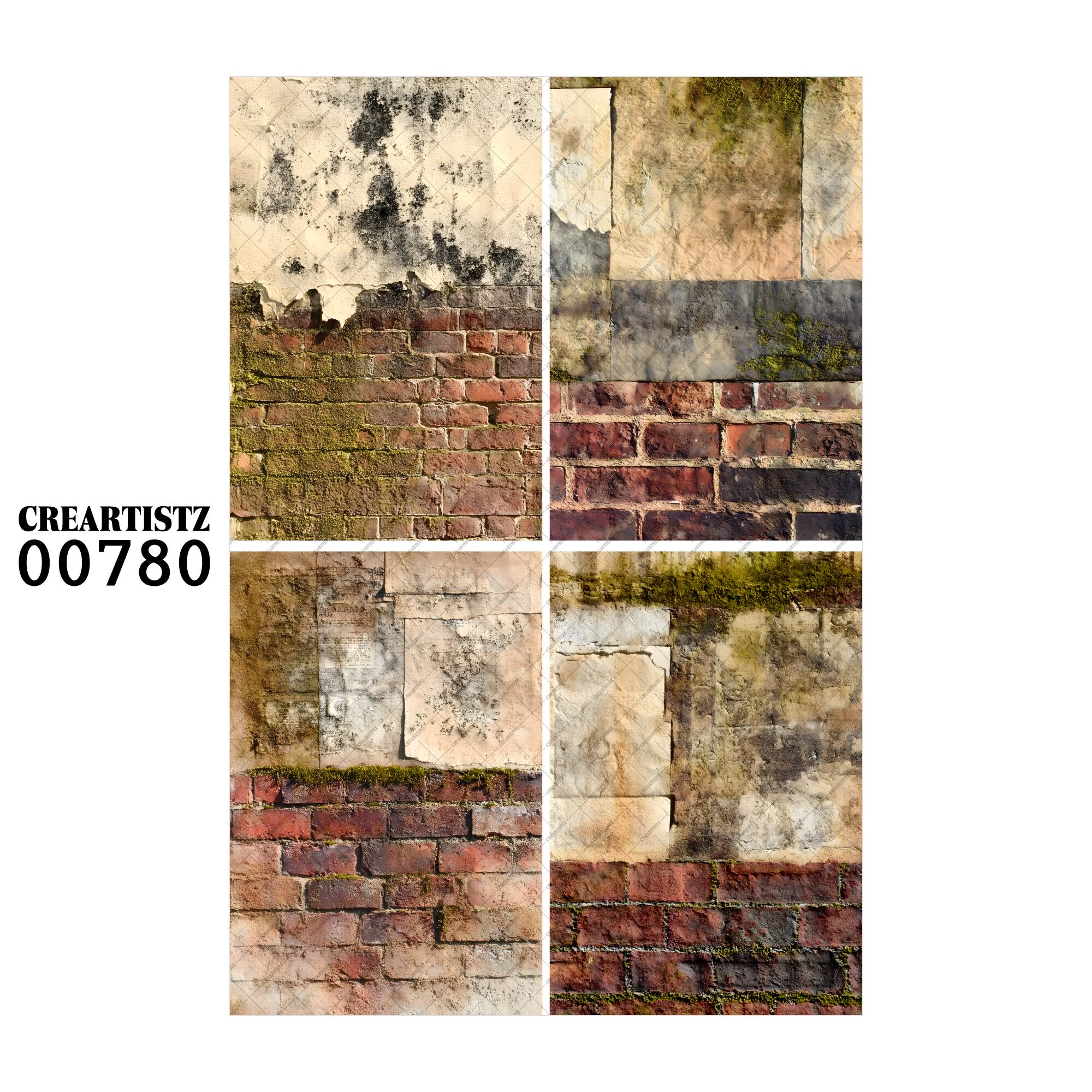 00780 背景 コラージュ素材 オリジナル 12枚セット (4種類×3枚) ペーパー/ステッカー CREARTISTZ