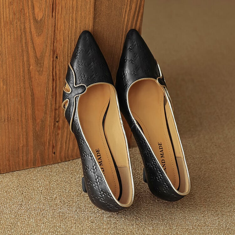 透かし彫り ミュール ヒールパンプス 通勤 シューズレディース本革靴