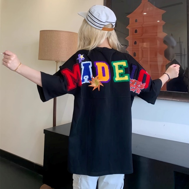 ポップレターワッペンルーズフォルムTシャツ 3col   R01951