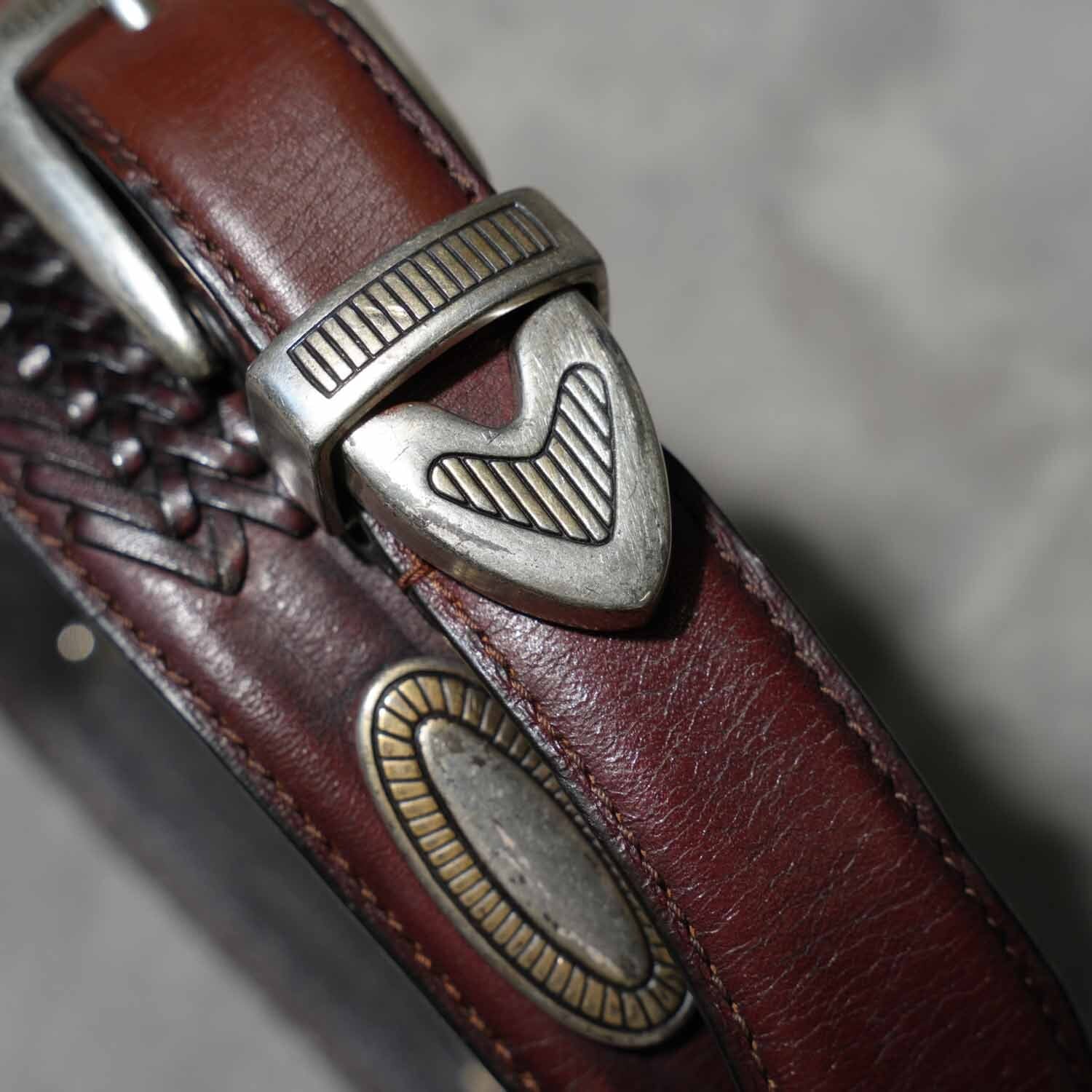 90s～ FOSSIL Leather Woven Concho Belt / フォッシル レザーコンチョ