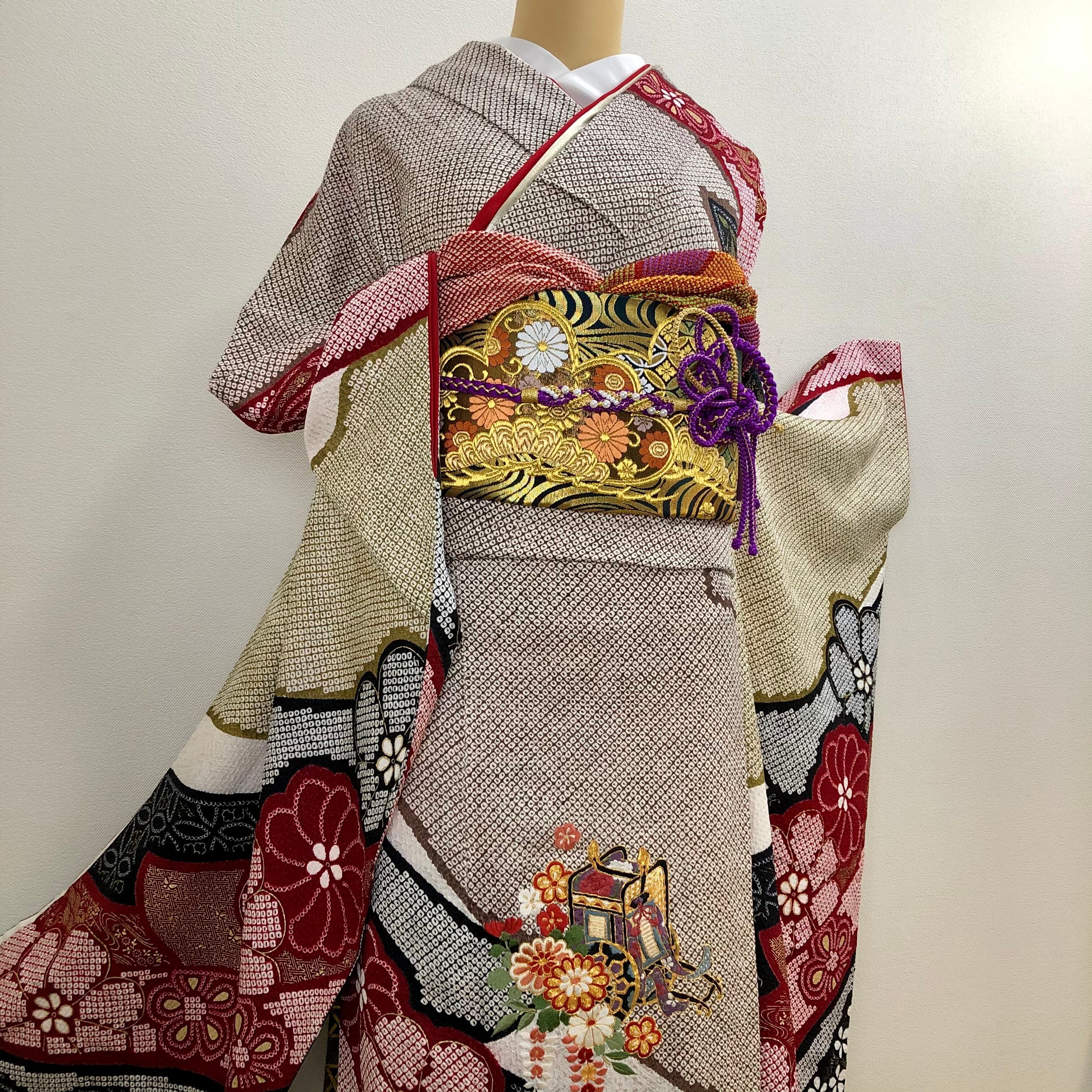 豪華【三松誂製 総絞り】古典柄 手刺繍 正絹 振袖セット s159 | 着物