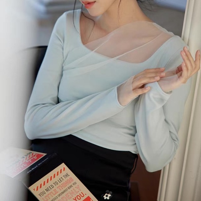 アシメトリーシアースクエアネックトップス　W00210