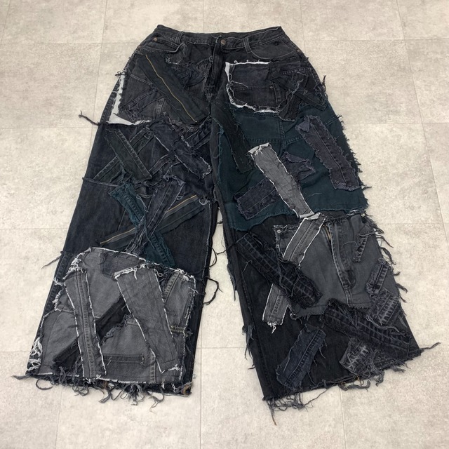 32×31 再構築　リメイクデニム　ブラック　フレア　リメイクフレア　ベルボトム　ビッグベル