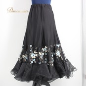 社交ダンス 衣装 スタンダード スカート レッスンウェア 女性用 レディース オールシーズン 黒 GRANT 水色 花柄 ブラック系 ブルー系 社交ダンス スカート フレアスカート おしゃれ お買い得 薄手 軽量 ふんわり 伸縮性 荷物移動 体型カバー