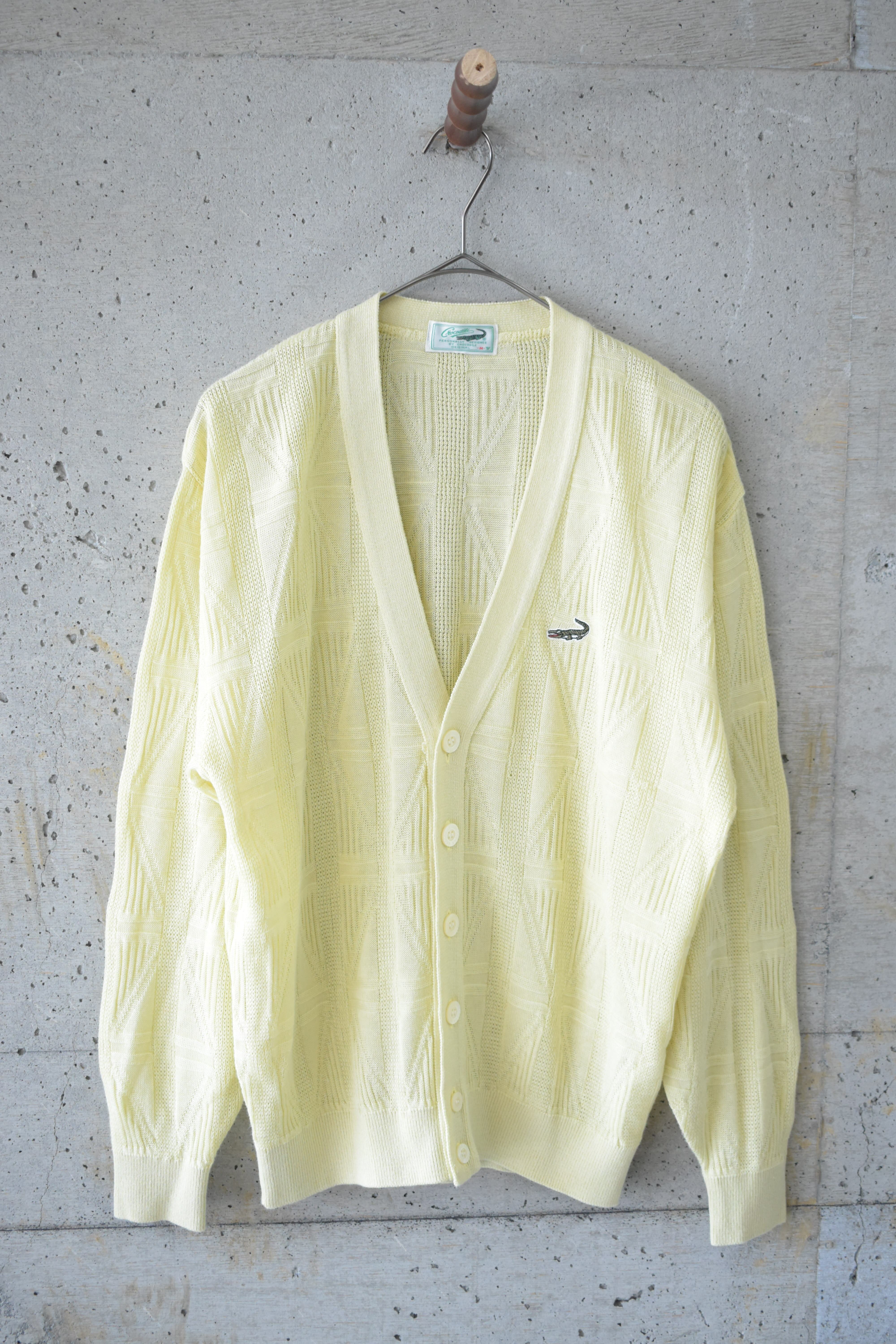 yellow cardigan with crocodile embroidery